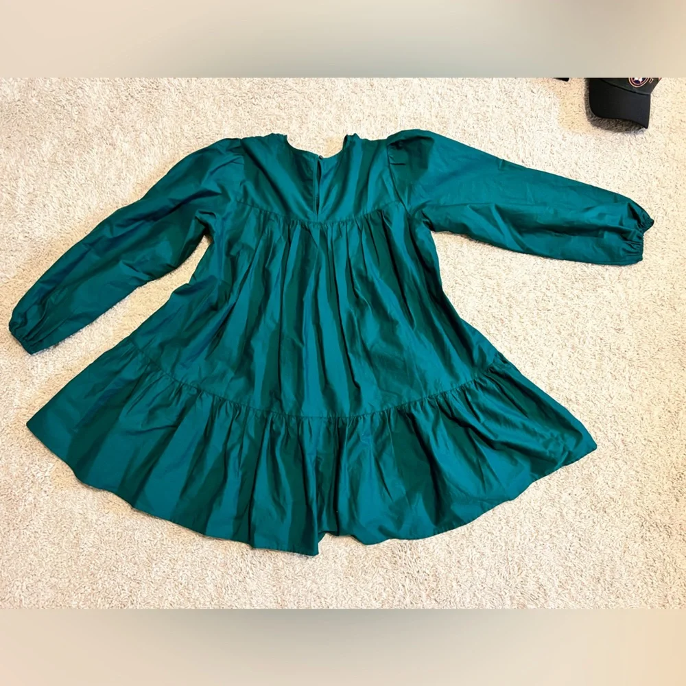 ASOS DESIGN cotton shirred mini smock dress in green - Picture 4 of 6